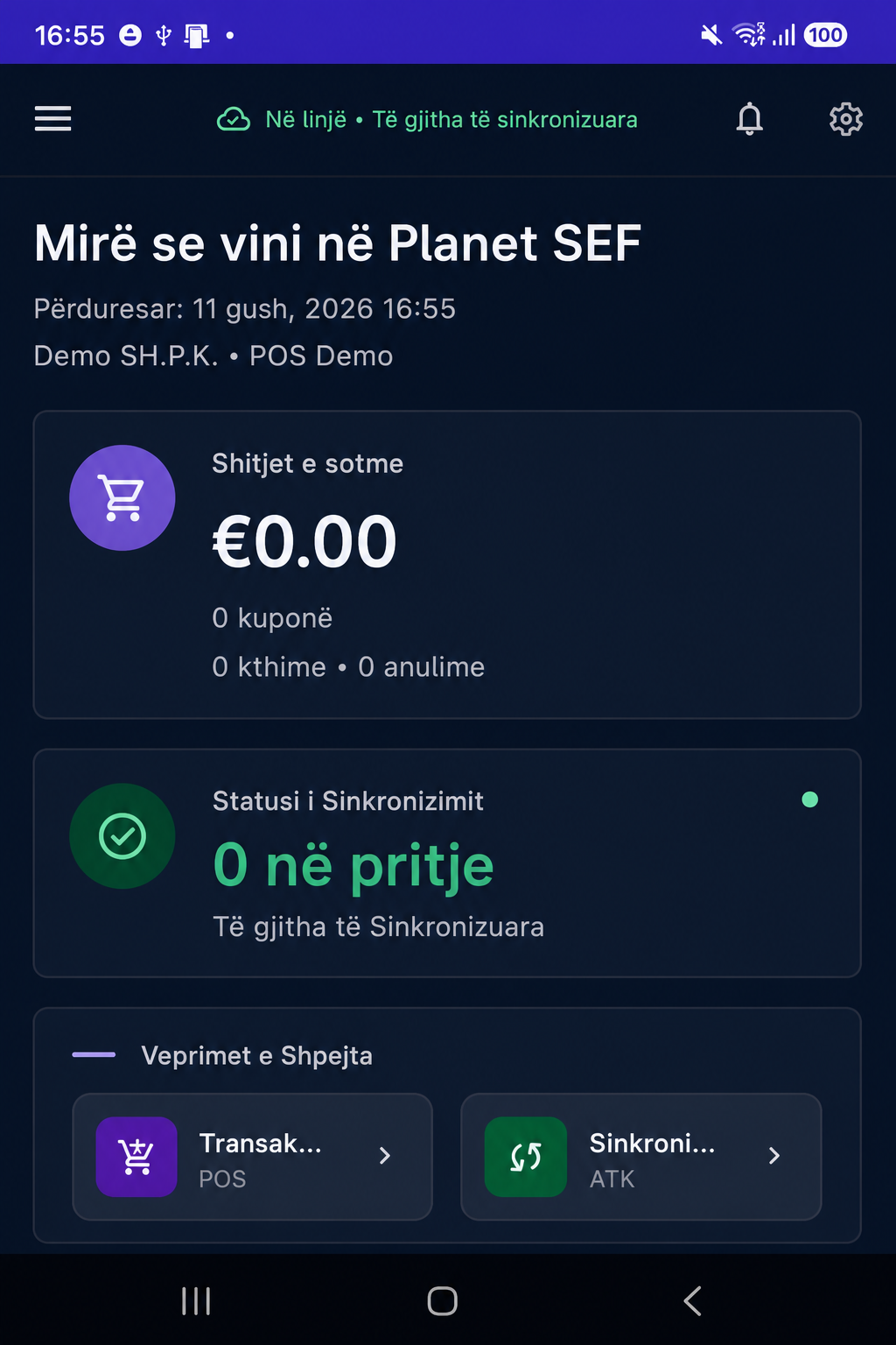 Paneli demonstrues i Planet SEF për Android.